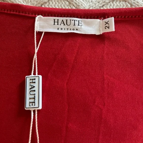 NEW! Haute Red Cotton Polyester Blend Mid Length Dress Women’s size 2X - Picture 13 of 15